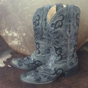 CORRAL A1130 Black Crater distressed square toe western cowgirl boots sz 9.5